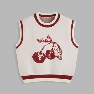 CIDER JERSEY ROUND NECKLINE CHERRY GRAPHIC CONTRASTING BINDING VEST SMALL NWT